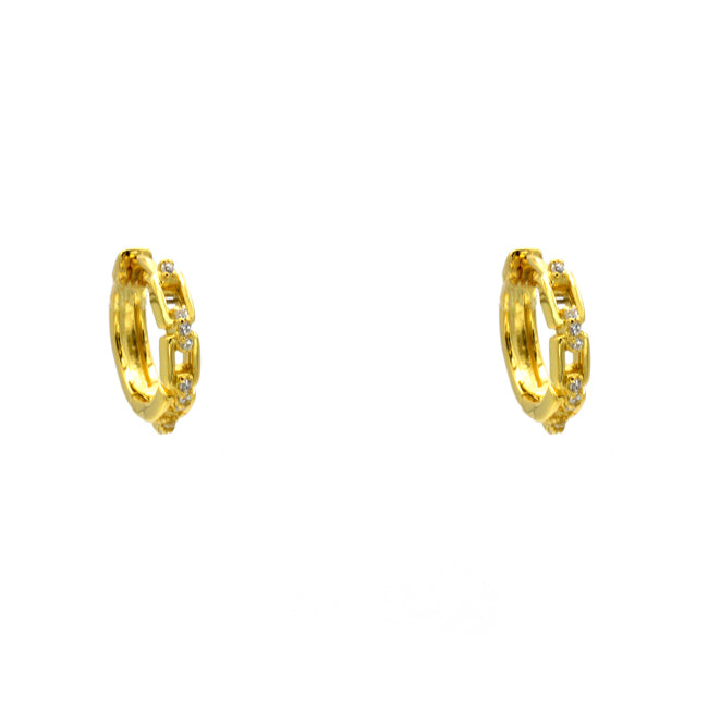 Sterling Silver Gold Plated CZ Chain Huggie Earrings
