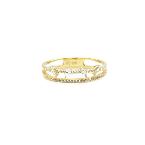Sterling Silver Gold Plated CZ Multi Row Ring
