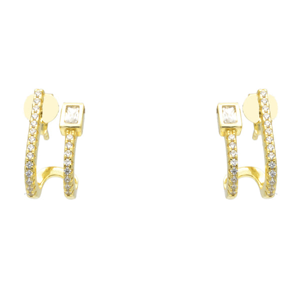 Sterling Silver Gold Plated Double Row CZ Hoop Earring