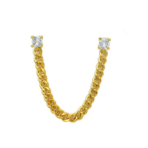 Gold Cubic Zirconia Double Post Chain Earring