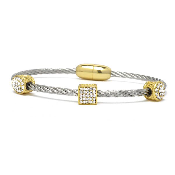 Two Tone Twisted Cable CZ Bangle