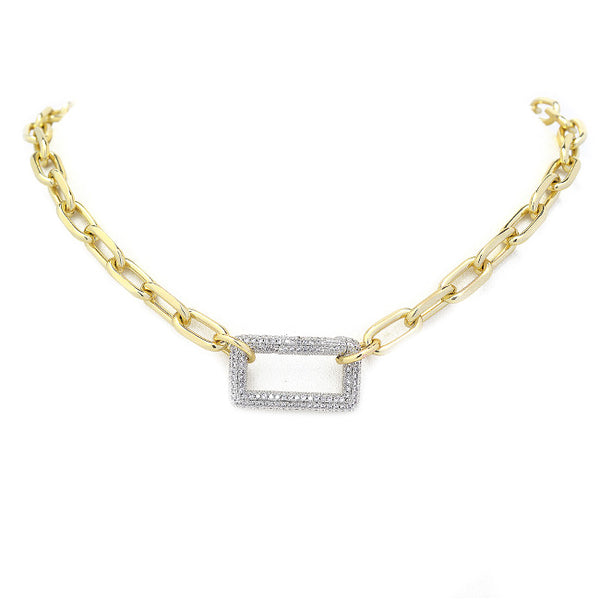 Gold Linked Chain Necklace with Silver CZ Station