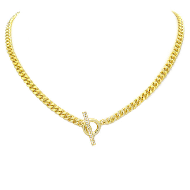 Gold Cubic Zirconia Linked Chain Necklace