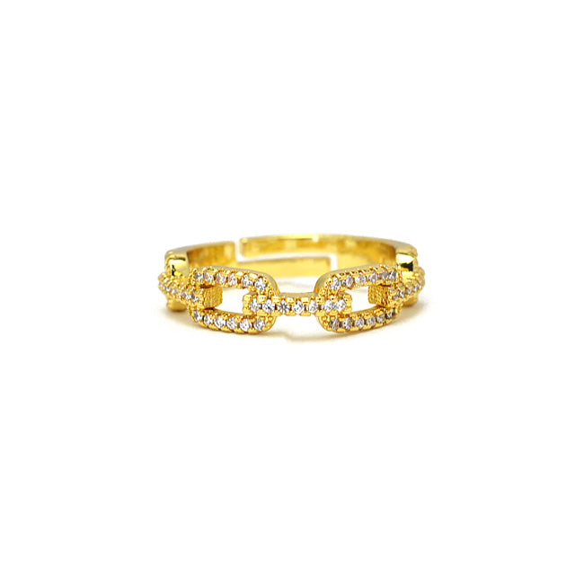 Gold Cz Chain Adjustable Ring