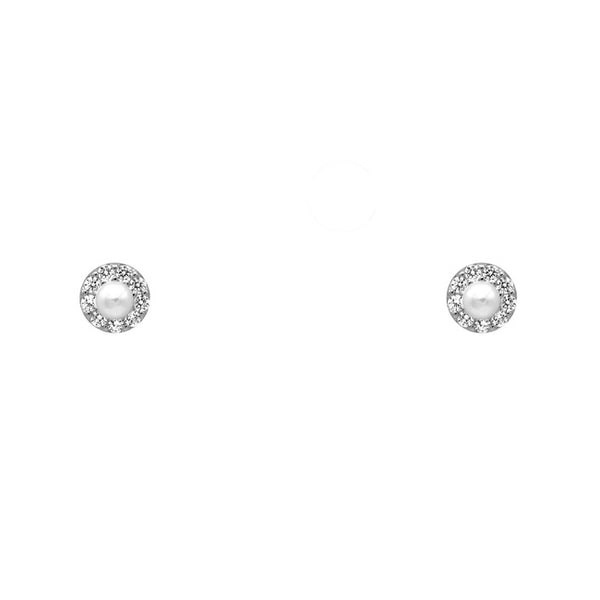 Sterling Silver CZ & Pearl Stud Earrings