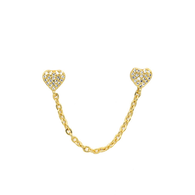 Gold Cubic Zirconia Heart Double Stud Earrings
