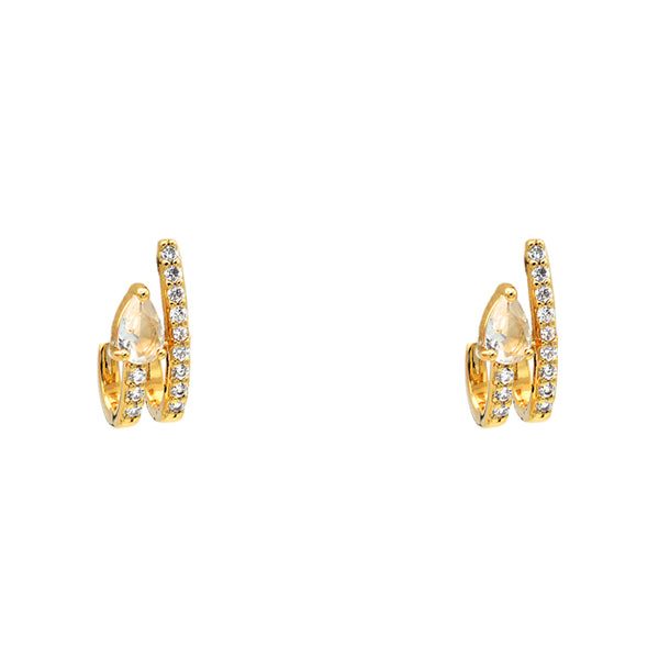 Gold Cubic Zirconia Teardrop Stud Earrings