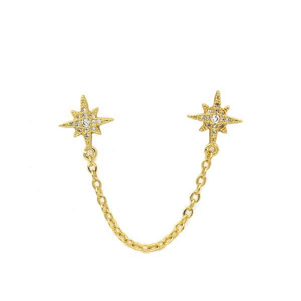 Gold Cubic Zirconia Starburst Double Stud Earrings
