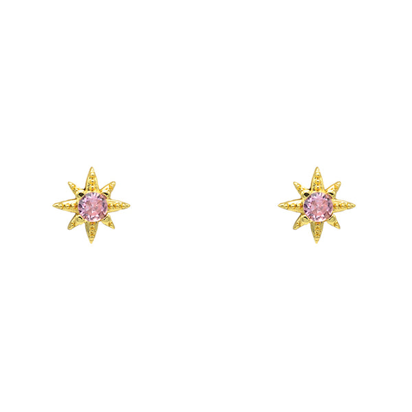 Gold Cubic Zirconia Starburst Stud Earrings