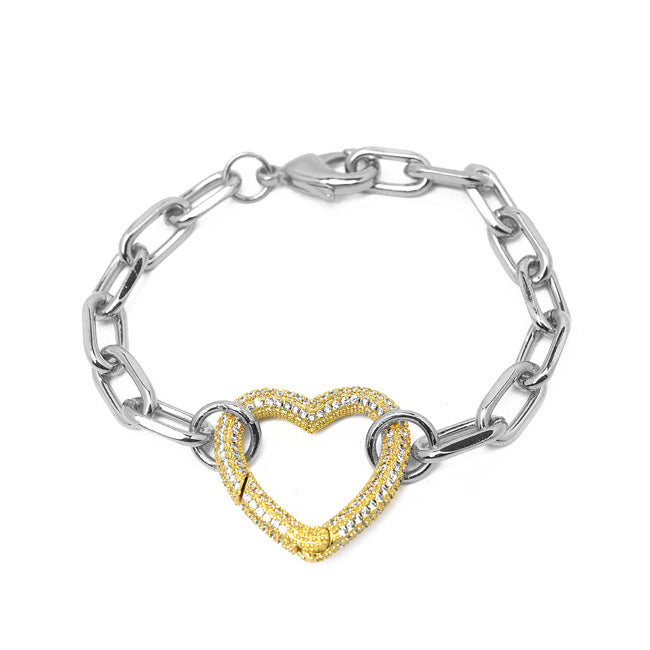 silver cz chain heart bracelet
