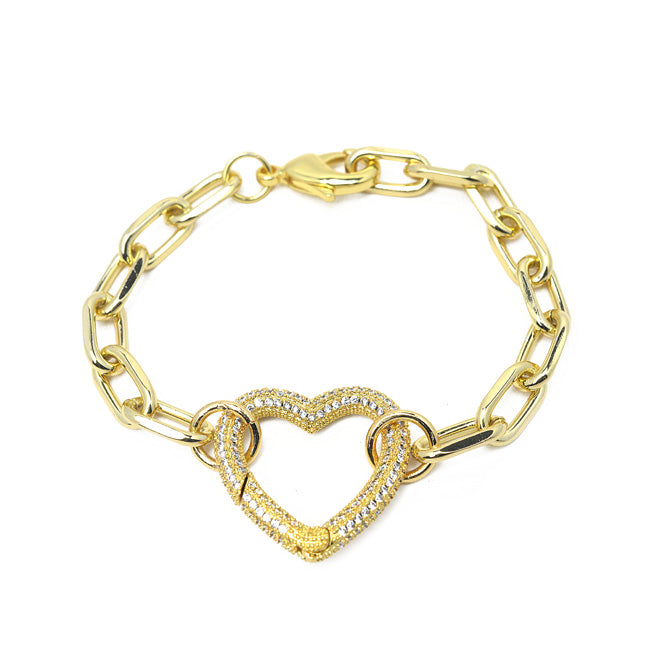 gold cz chain heart bracelet