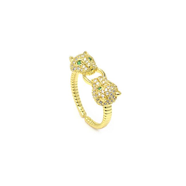 Gold Cubic Zirconia Adjustable Jaguar Ring