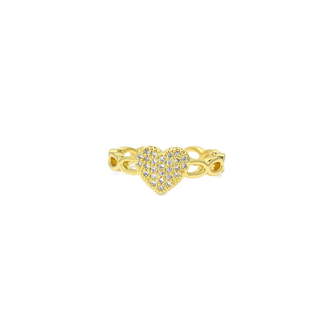 Gold Cz Adjustable Heart Chain Ring