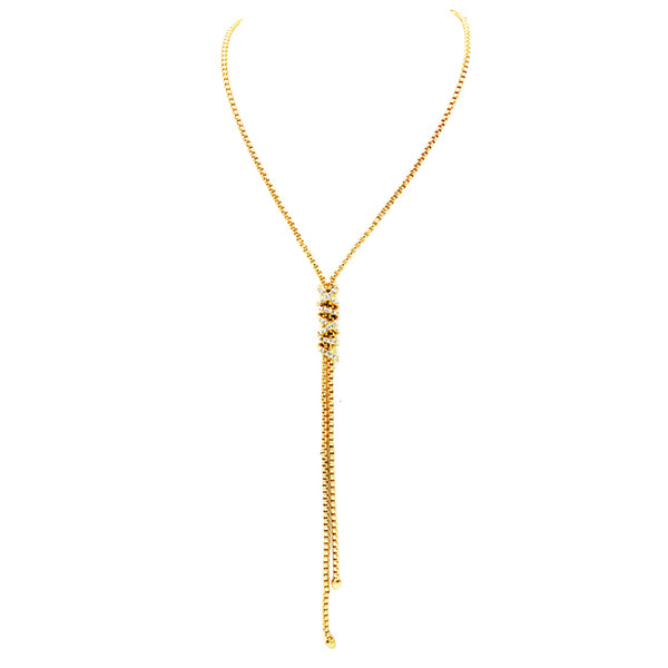 Gold Cubic Zirconia Lariat Necklace