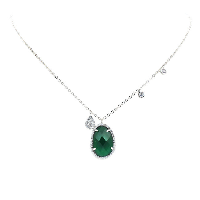 Silver Emerald Cubic Zirconia Pendant Necklace