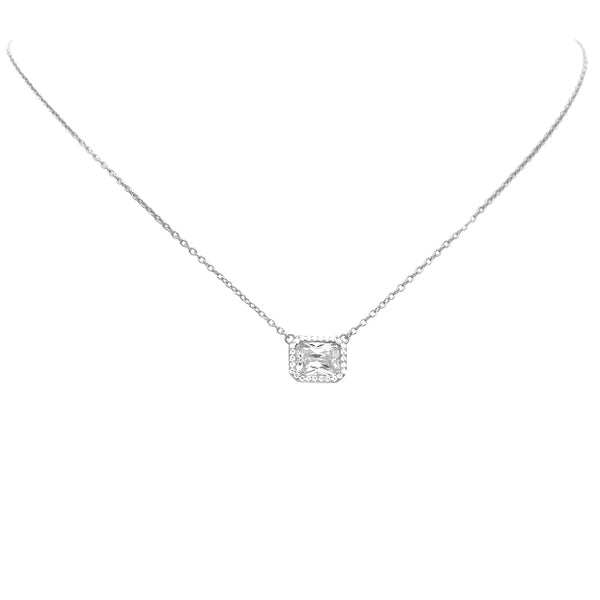 Sterling Silver Princess Cut CZ Pendant Necklace