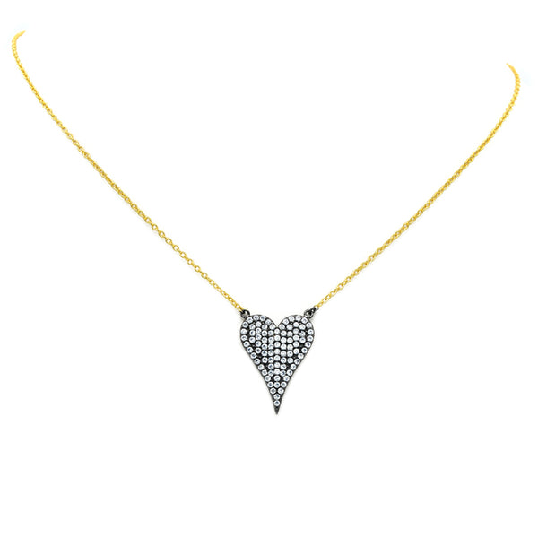 Sterling Silver Gold Plated CZ Heart Pendant Necklace