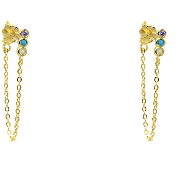 Sterling Silver Gold Plated Cubic Zirconia Dangle Earrings