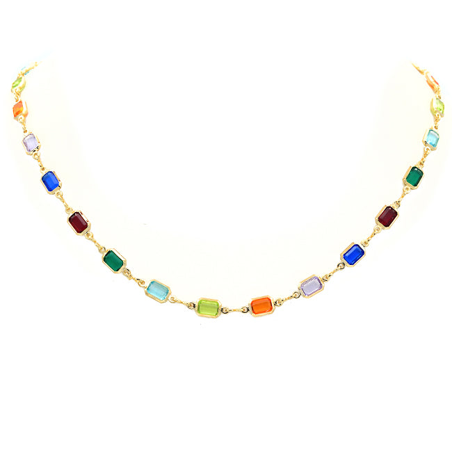 Gold Filled Multi Color Cubic Zirconia Necklace