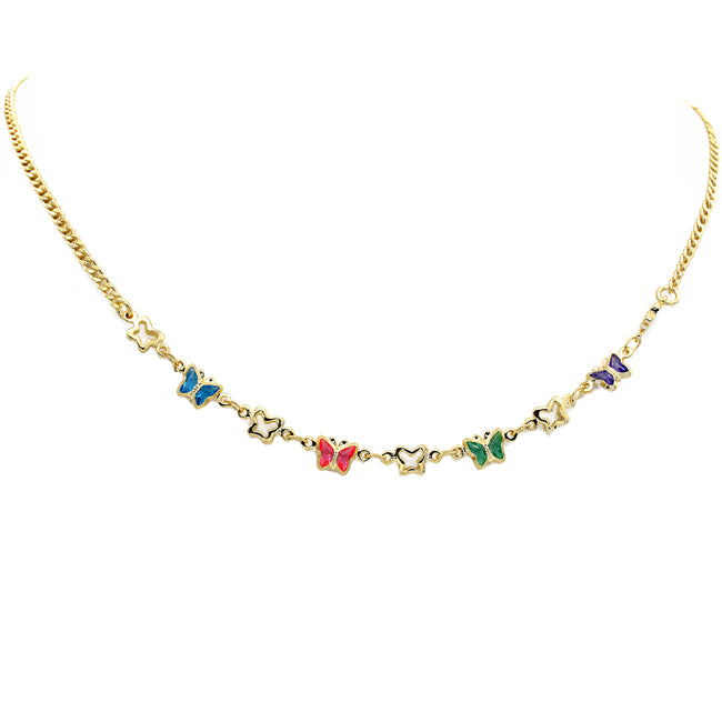 Gold Filled Multi Color Cubic Zirconia Butterfly Necklace