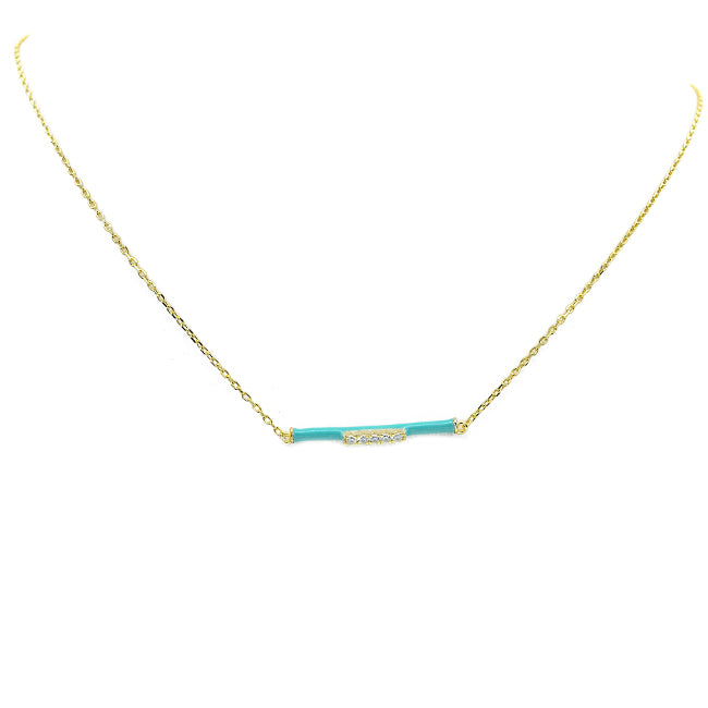 Sterling Silver Gold Plated CZ Bar Pendant Necklace