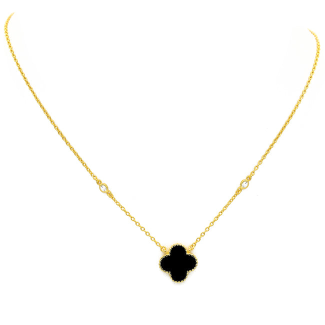 Sterling Silver Gold Plated CZ Clover Pendant Necklace