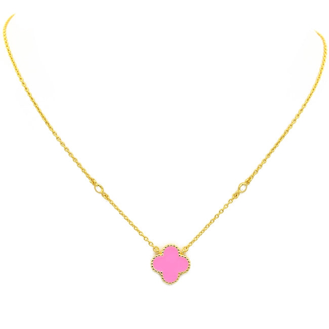 Sterling Silver Gold Plated CZ Clover Pendant Necklace