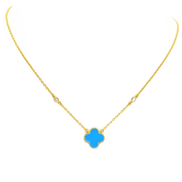 Sterling Silver Gold Plated CZ Clover Pendant Necklace