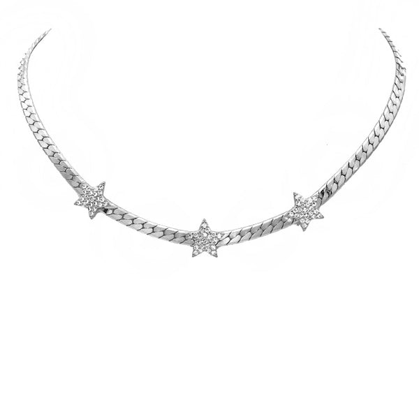 Silver Cubic Zirconia Star Chain Necklace