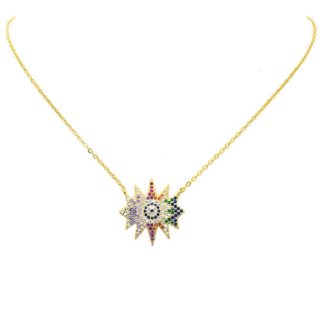 Gold CZ Evil Eye Pendant Necklace