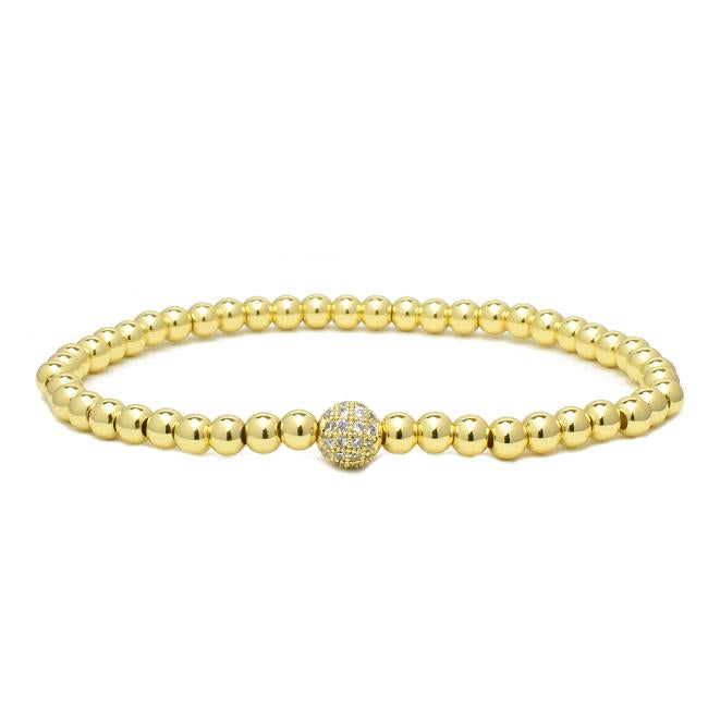 Gold Plated Beaded Cubic Zirconia Stretch Bracelet
