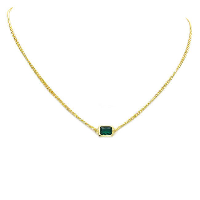 Sterling Silver Gold Plated Emerald Green CZ Pendant Necklace