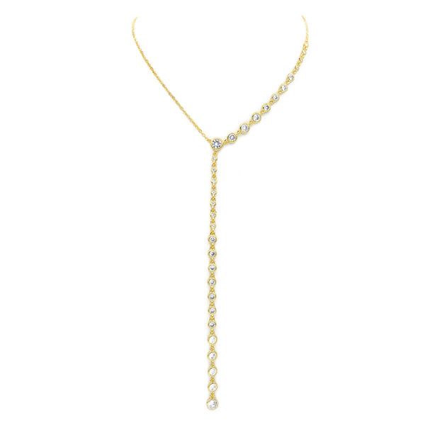 Gold Cubic Zirconia Y Shaped Necklace