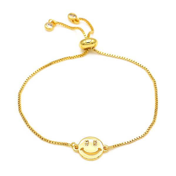 Gold Cubic Zirconia Happy Face Adjustable Bracelet