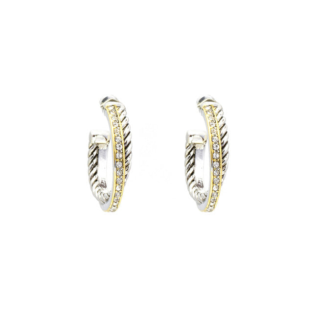 Two Tone Twisted Cable CZ Hoop Earring