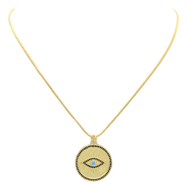 Gold Filled Cubic Zirconia Evil Eye Pendant Necklace