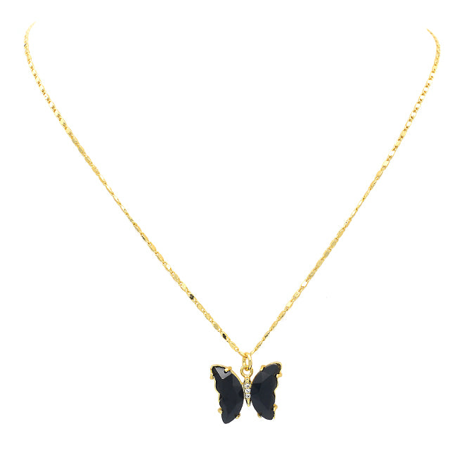 Gold & Black Crystal Butterfly Pendant Necklace