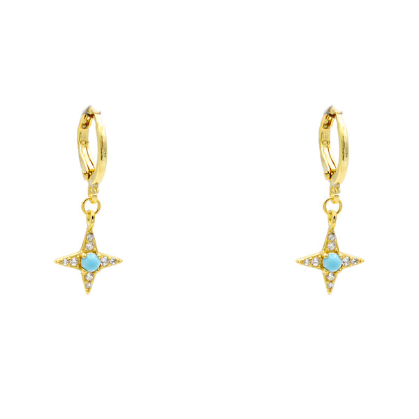 Gold Cubic Zirconia Starburst Dangle Earring