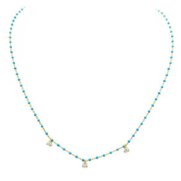 Sterling Silver Gold Plated Turquoise CZ Necklace