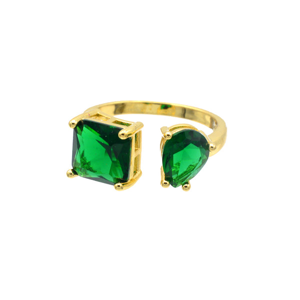 Gold & Emerald Green CZ Adjustable Ring
