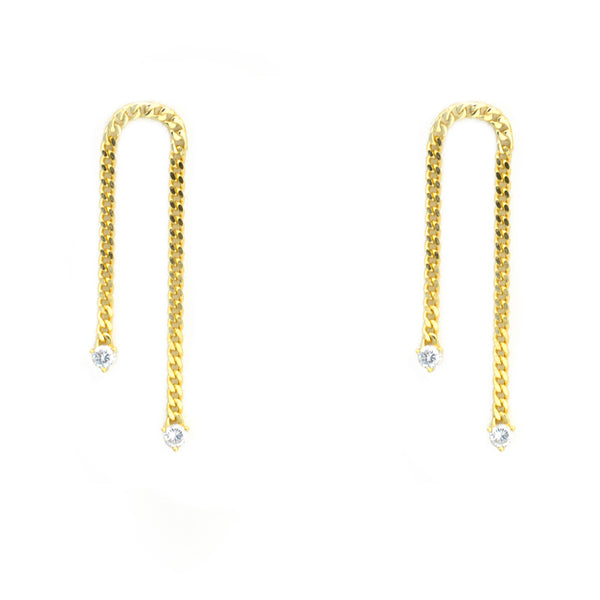 Sterling Silver Gold Plated CZ Chain Dangle Earring