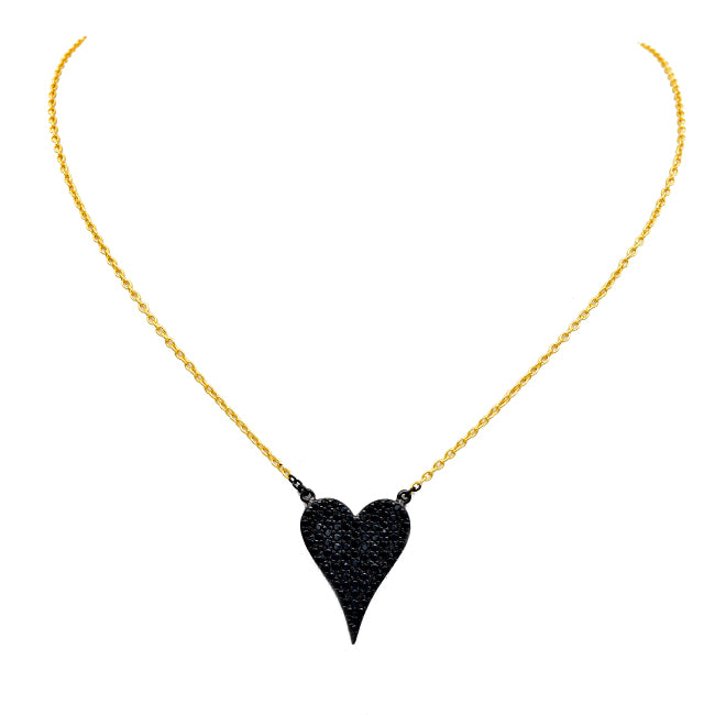 Sterling Silver Gold Plated Jet Black CZ Heart Necklace