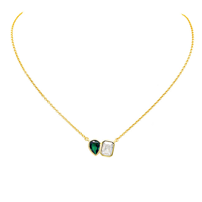 Sterling Silver Gold Plated Emerald CZ  Necklace