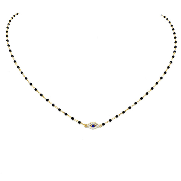 Sterling Silver Gold Plated CZ Evil Eye Beaded Necklace