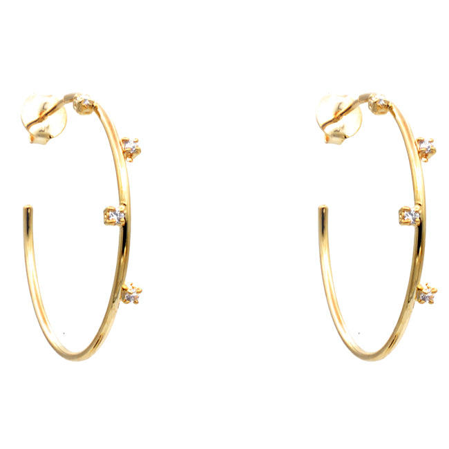 Gold Filled CZ Hollow Hoop Earrings