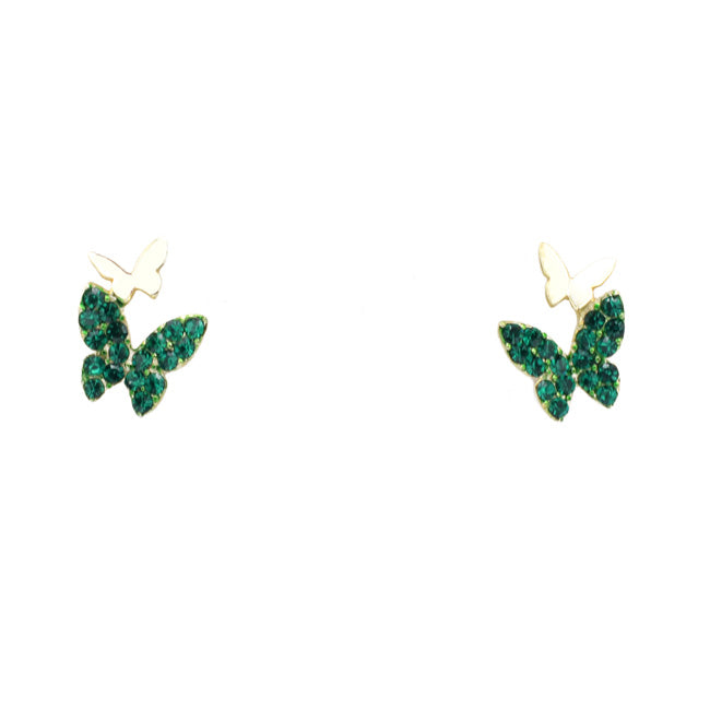 Sterling Silver Gold Plated Emerald Green Butterfly CZ Stud Earring