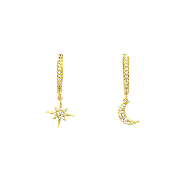 gold cz moon star earring