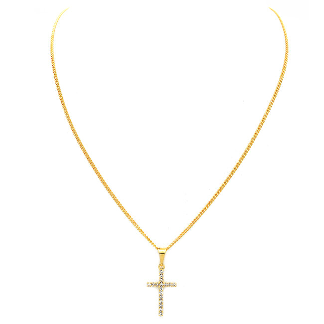 Gold Filled CZ Cross Pendant Necklace