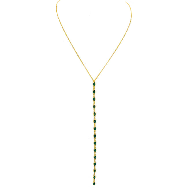 Sterling Silver Gold Plated Emerald CZ Lariat Necklace