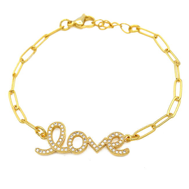 Gold Cubic Zirconia Love Chain Bracelet